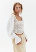 Women Beige Crochet Crop Blouse