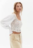 Women Beige Crochet Crop Blouse