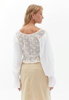 Women Beige Crochet Crop Blouse