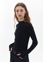 Women Black Tshirt with Button Detail