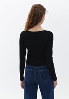 Women Black Crop Tshirt with Snap Fastener Detail