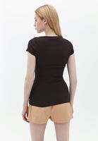 Women Brown Cotton Scope Neck Tshirt