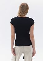 Women Black Cotton Scope Neck Tshirt