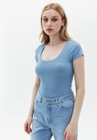 Women Blue Cotton Scope Neck Tshirt