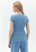 Women Blue Cotton Scope Neck Tshirt