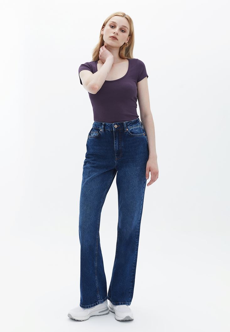 Women Purple Cotton Scope Neck Tshirt