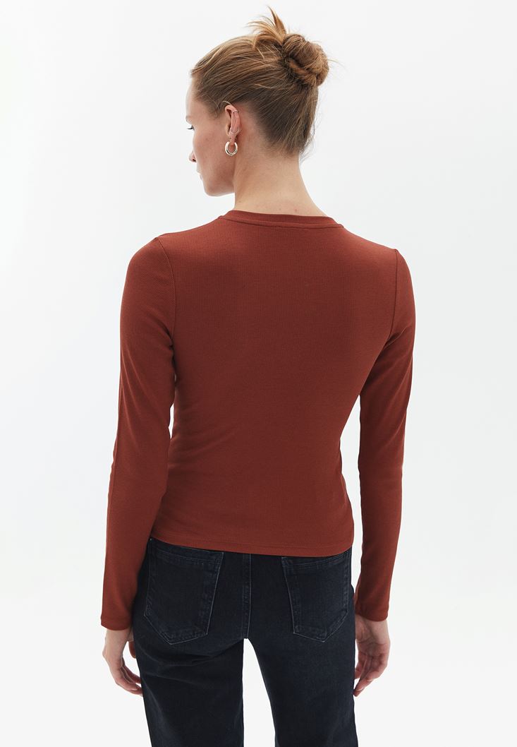 Women Brown Tshirt with Tie-up Detail