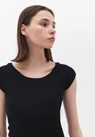 Women Black Cotton Boat Neck Tshirt