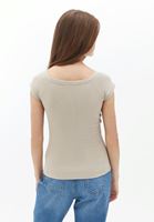 Women Beige Cotton Boat Neck Tshirt