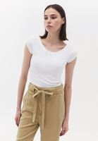 Women White Cotton Boat Neck Tshirt