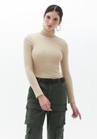 Women Beige Turtleneck Knitwear Sweater