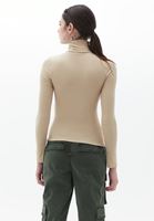 Women Beige Turtleneck Knitwear Sweater