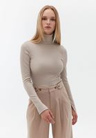 Women Beige Turtleneck Knitwear Sweater