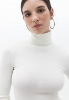 Women Cream Turtleneck Knitwear Sweater