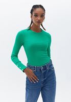 Women Green Cotton Tshirt with Long Sleeves