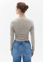 Bayan Bej Yıkamalı Crop Top