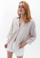 Bayan Çok Renkli Keten Karışımlı Oversize Gömlek
