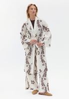 Women Beige Linen Blended Long Kimono