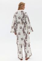 Women Beige Linen Blended Long Kimono