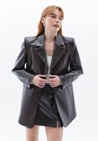 Women Brown Vegan Leather Oversize Jacket