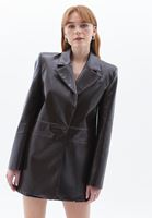 Women Brown Vegan Leather Oversize Jacket