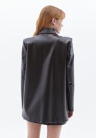 Women Brown Vegan Leather Oversize Jacket