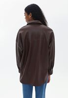 Women Brown Vegan Leather Shirt Jacket