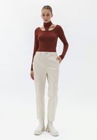 Women Beige High Rise Vegan Leather Baggy Fit Pants