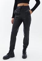 Women Black High Rise Vegan Leather Jogger Pants