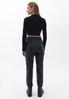 Women Black High Rise Vegan Leather Jogger Pants