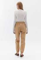 Women Brown High Rise Vegan Leather Jogger Pants