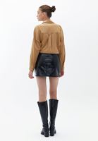 Women Black Low Rise Patent Leather Mini Skirt