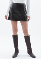 Women Brown Vegan Leather Mini Skirt