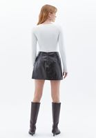 Women Brown Vegan Leather Mini Skirt