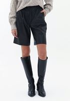 Women Black High Rise Vegan Leather Shorts