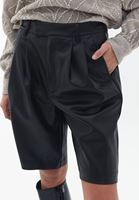 Women Black High Rise Vegan Leather Shorts