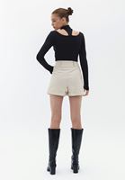 Women Beige High Rise Vegan Leather Shorts