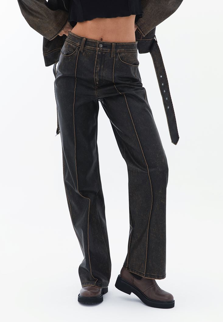 Women Brown High Rise Straight Fit Pants