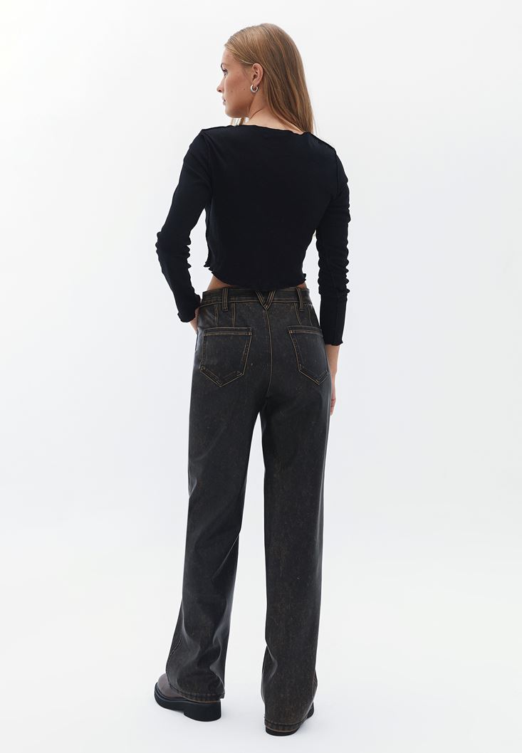 Women Brown High Rise Straight Fit Pants