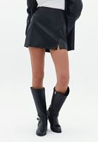 Women Black High Rise Vegan Leather Skirt