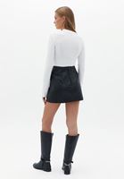 Women Black High Rise Vegan Leather Skirt