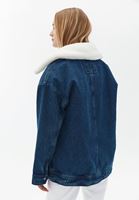 Women Blue Denim Jacket with Vegan Fur Detail