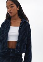 Bayan Mavi Crop Denim Ceket