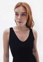 Women Black V-neck Jacquard Seamless Singlet