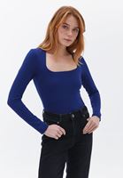 Women Blue Square Neck Tshirt with Long Sleeves