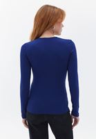 Women Blue Square Neck Tshirt with Long Sleeves