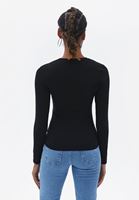 Women Black Square Neck Tshirt with Long Sleeves