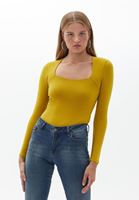 Women Yellow Square Neck Tshirt with Long Sleeves