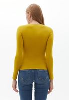 Women Yellow Square Neck Tshirt with Long Sleeves