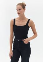 Women Black Stretch Square Neck Singlet